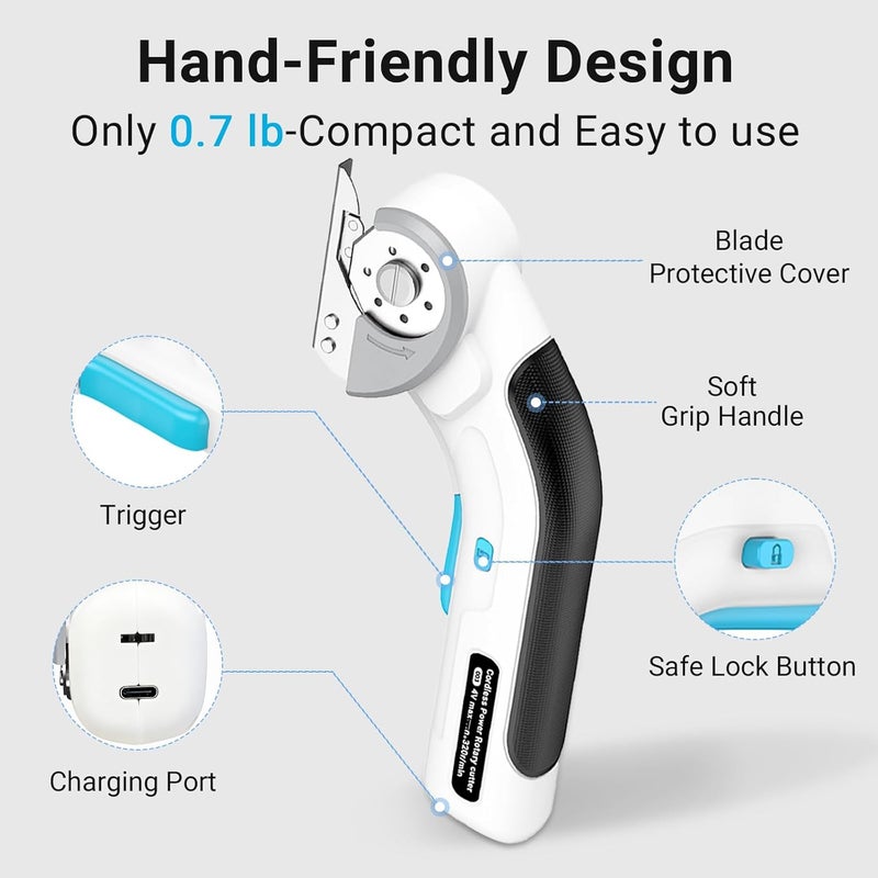 seektik Cordless Electric Scissors, Fabric Cutter Cardboard Cutter with Safety Lock, 4V Rechargeable Electric Scissors for Fabric, Cardboard,Fabric, Plastic. - Image 3